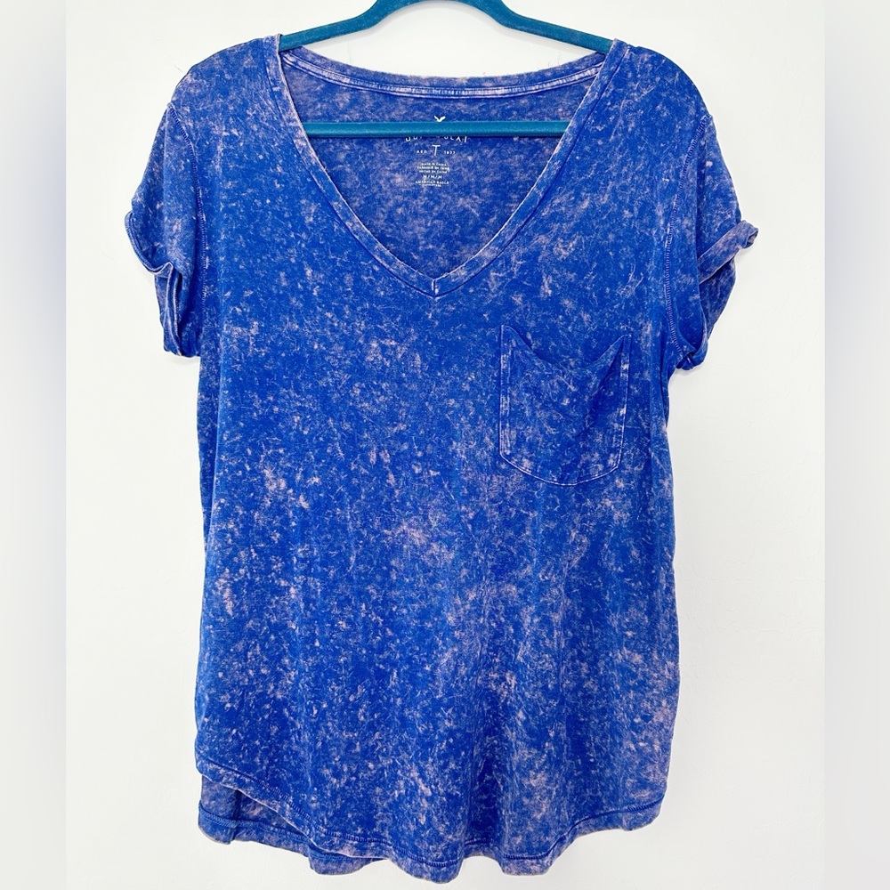 🐝 3/$20 American Eagle Heathered Blue Pink Soft Sexy Short Sleeve size Medium